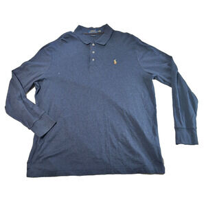 Ralph Lauren Polo Shirt Men's Size XL Long Sleeve Brown Accent Blue Flesh Pony